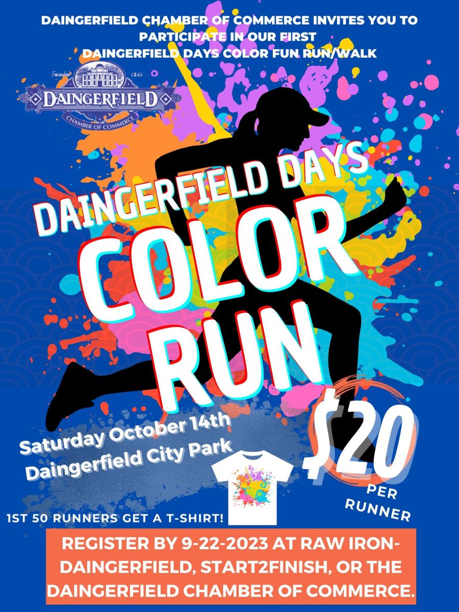 Color Run flyer w/runner and splash's of color 